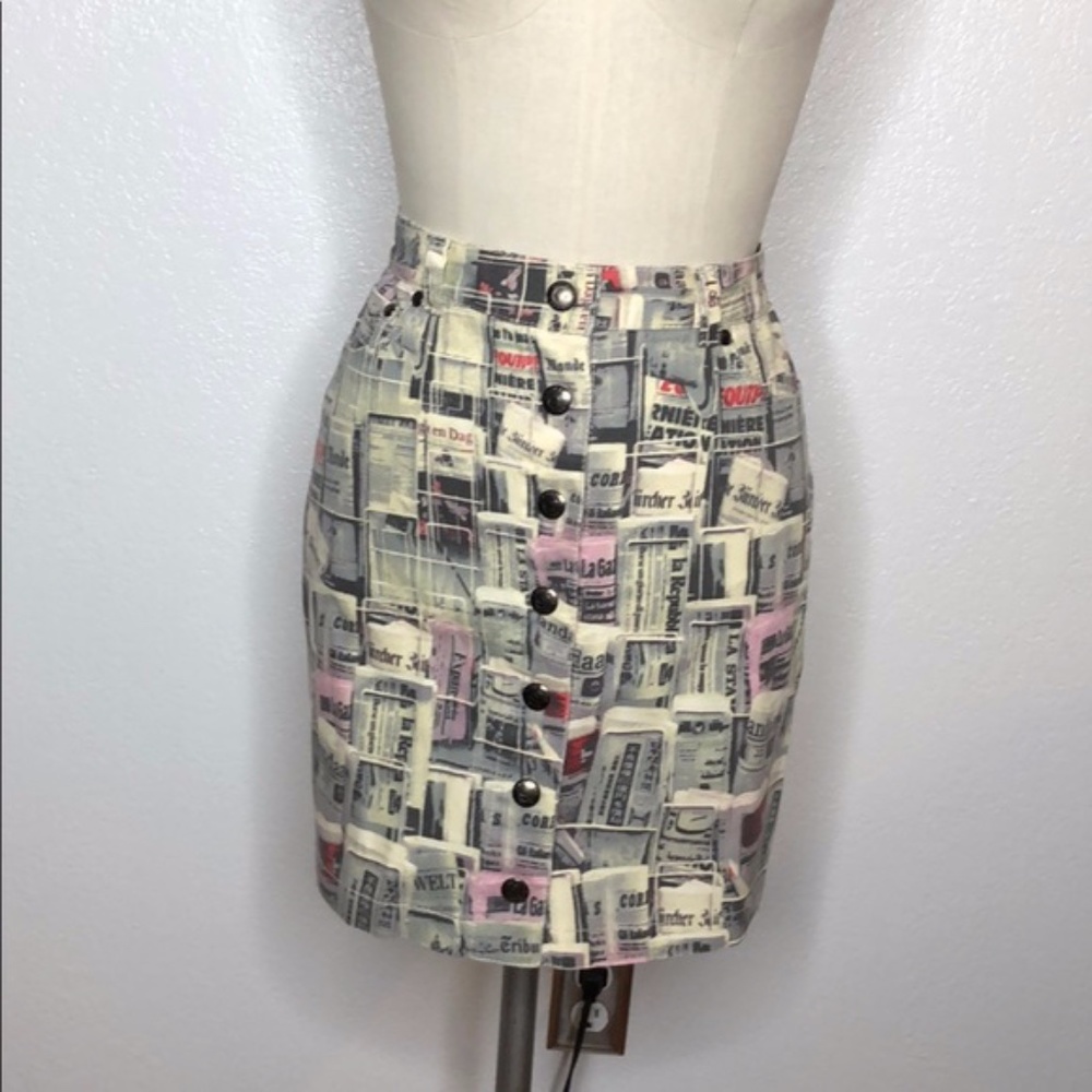 VTG Cavalli Jeans Y2K newspaper fashion skirt Size 42
